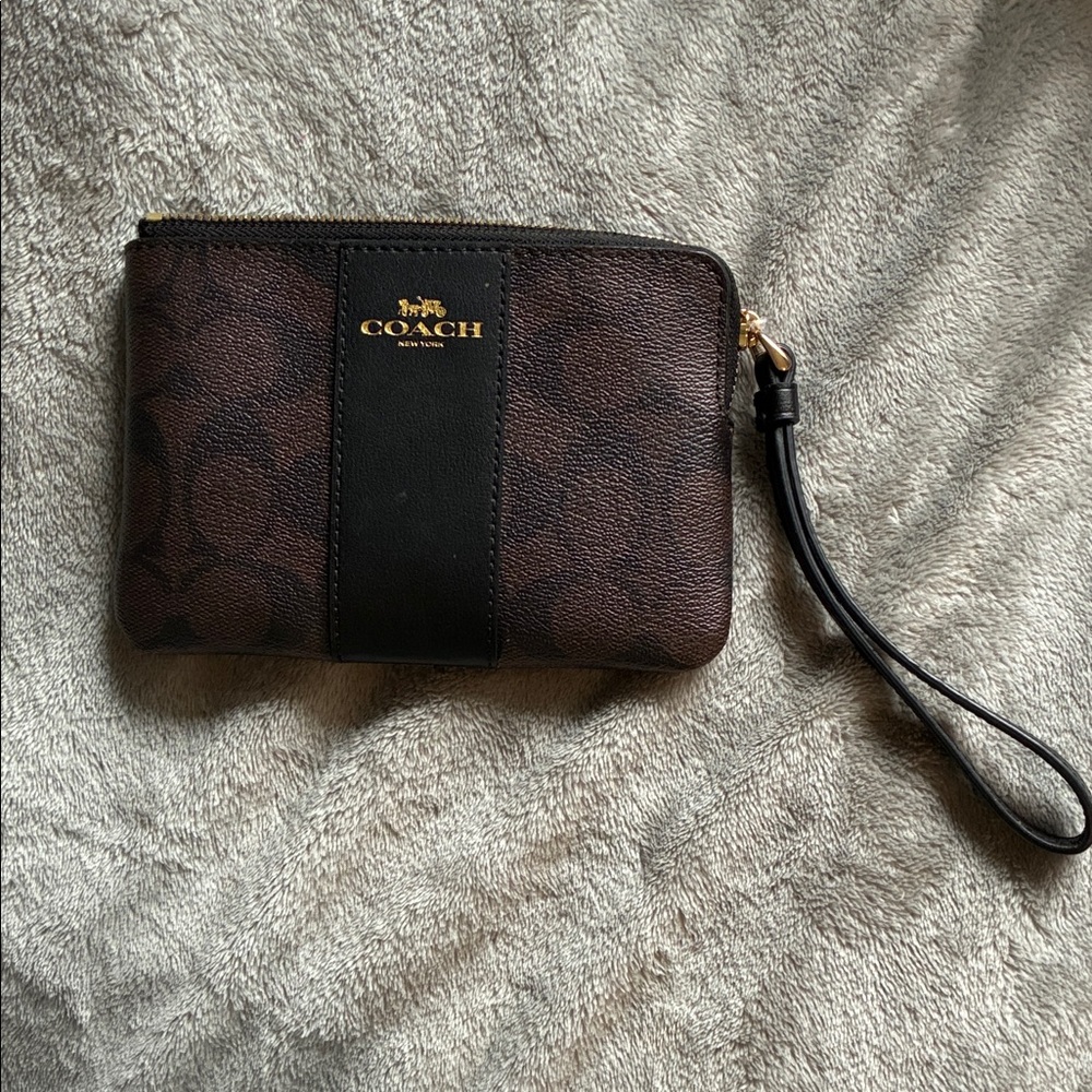 Coach Signature Brown and Black Wristlet